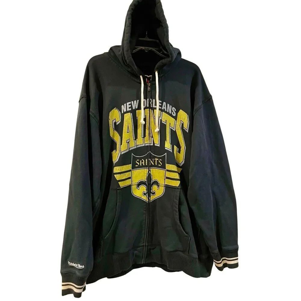 VTG NWT Mitchell & Ness New Orleans Saints Zip Front Hoodie Throwback Logo 5XL
